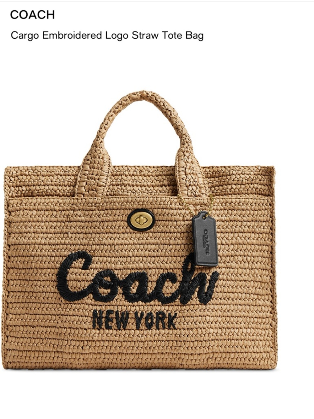Coach Straw Tote Bag in Natural with Black Logo